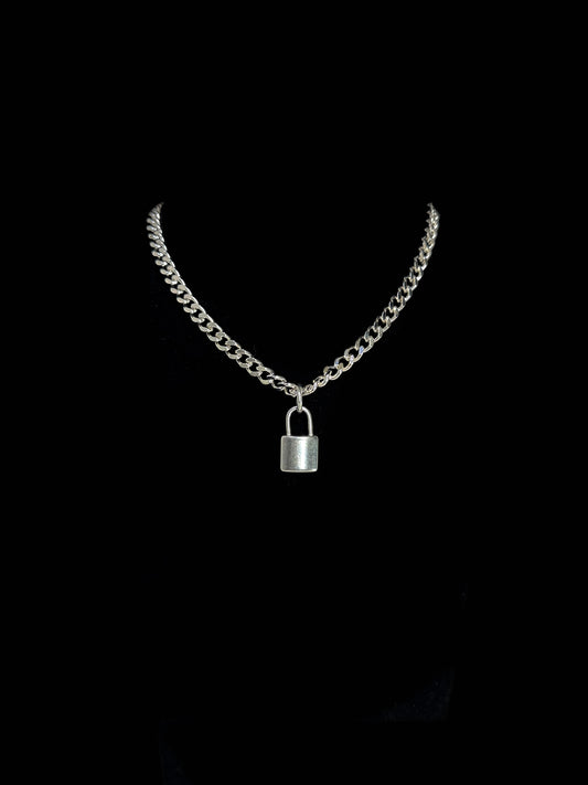 Platinum Plated Lock Pendant Necklace